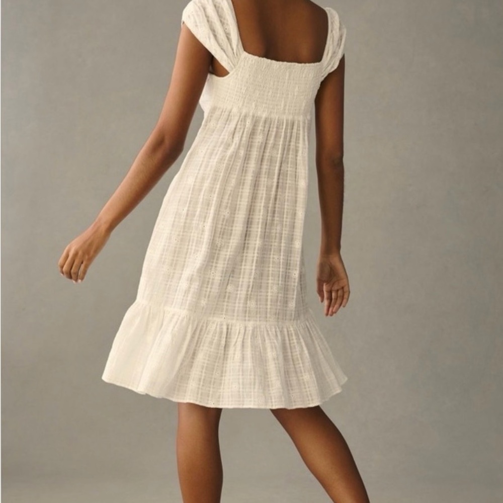 NWT Anthropologie Cap Sleeve Lace Up Babydoll Dress White Size S - Picture 4 of 6